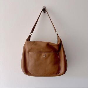 Talbots Camel Brown Leather Shoulder Bag Purse Gold Hardware